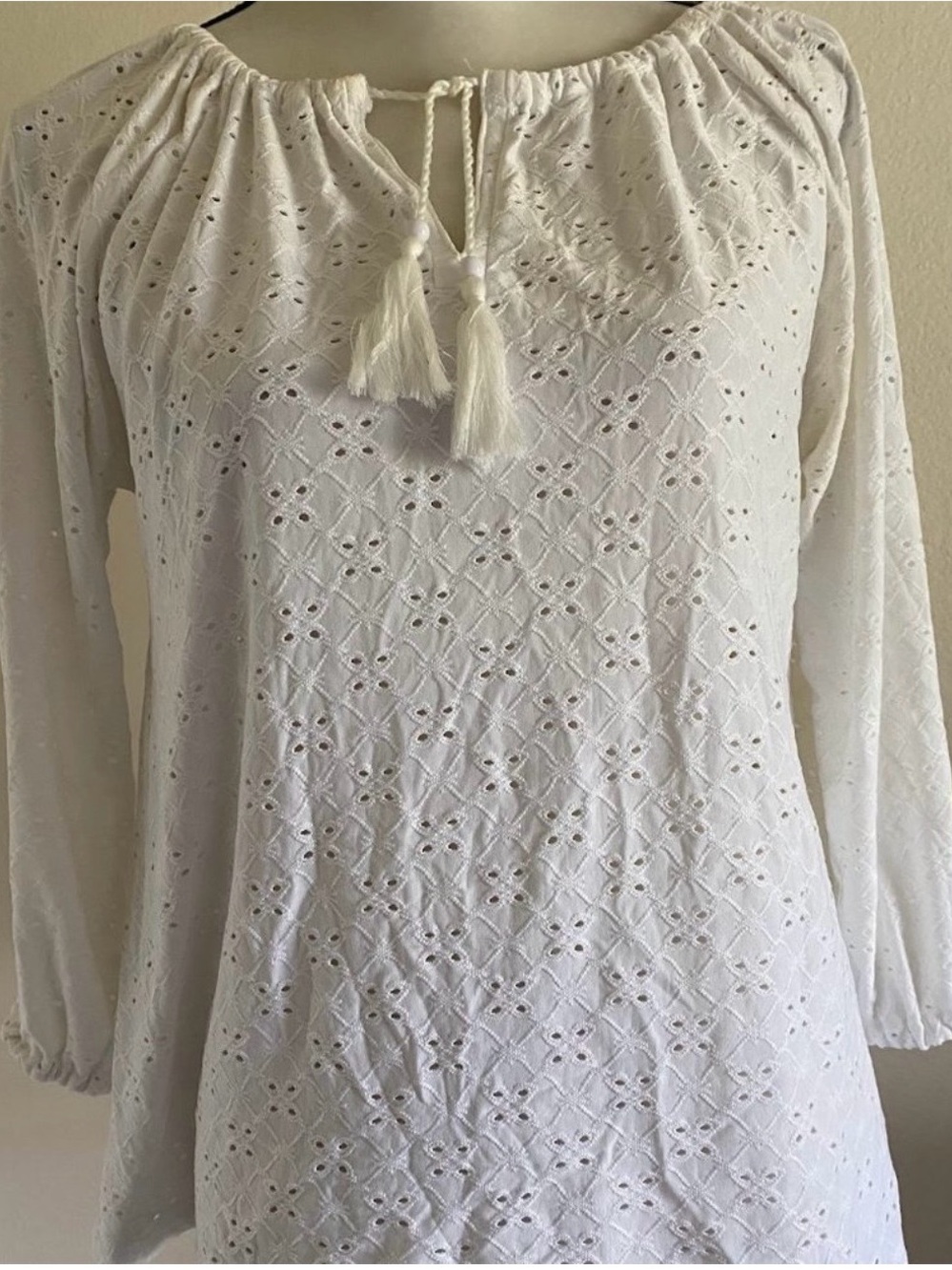 Boho Eyelet Peasant Top - White